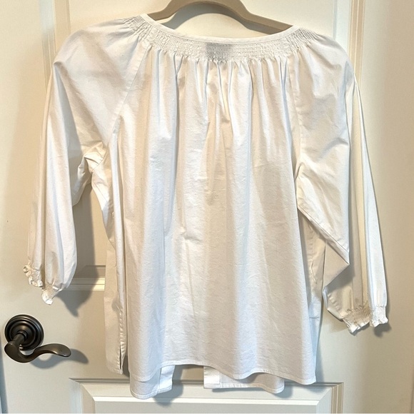 Talbots White cotton blend blouse with Button Front & wrap sash - Picture 2 of 5